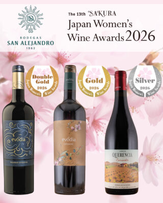 Vinos premiados en Japón de Bodegas San Alejandro: Evodia Pizarras Antiguas Doble Oro, Evodia Organic Oro y Querencia Garnacha Plata en el Concurso Sakura