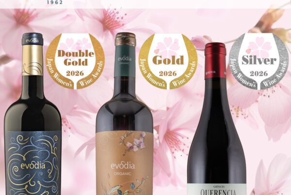 Vinos premiados en Japón de Bodegas San Alejandro: Evodia Pizarras Antiguas Doble Oro, Evodia Organic Oro y Querencia Garnacha Plata en el Concurso Sakura